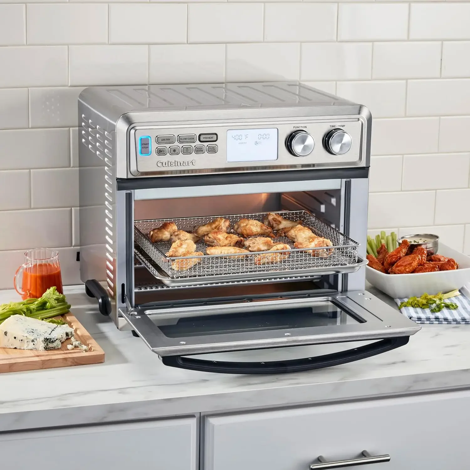 Air Fryer Toaster Oven with Extra-Large Capacity, 1800W Stainless Steel Oven with Digital Display, Bake, Broil, Roast & Air