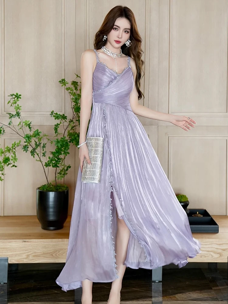 New French Romance Sweet Beach Gown Evening Dress Women Clothes Mujer Elegant Sexy Sling Long Robe Party Birthday Vestido Fiesta