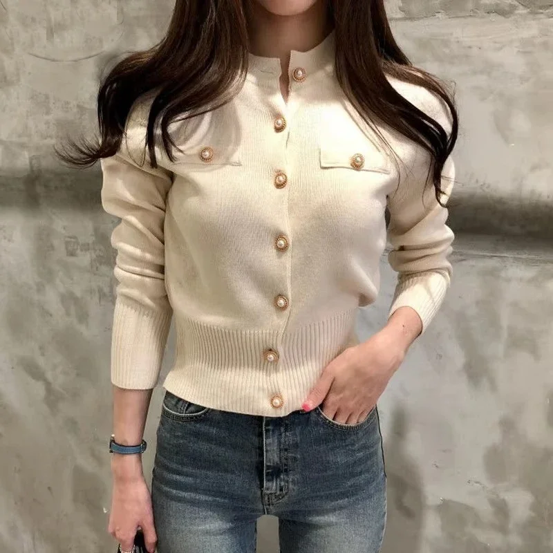 2026 Autumn Winter Long Sleeve Fashion Women Cardigans Knitted Short Casual Single Breasted Sweater Korean Slim Chic Ladies Tops