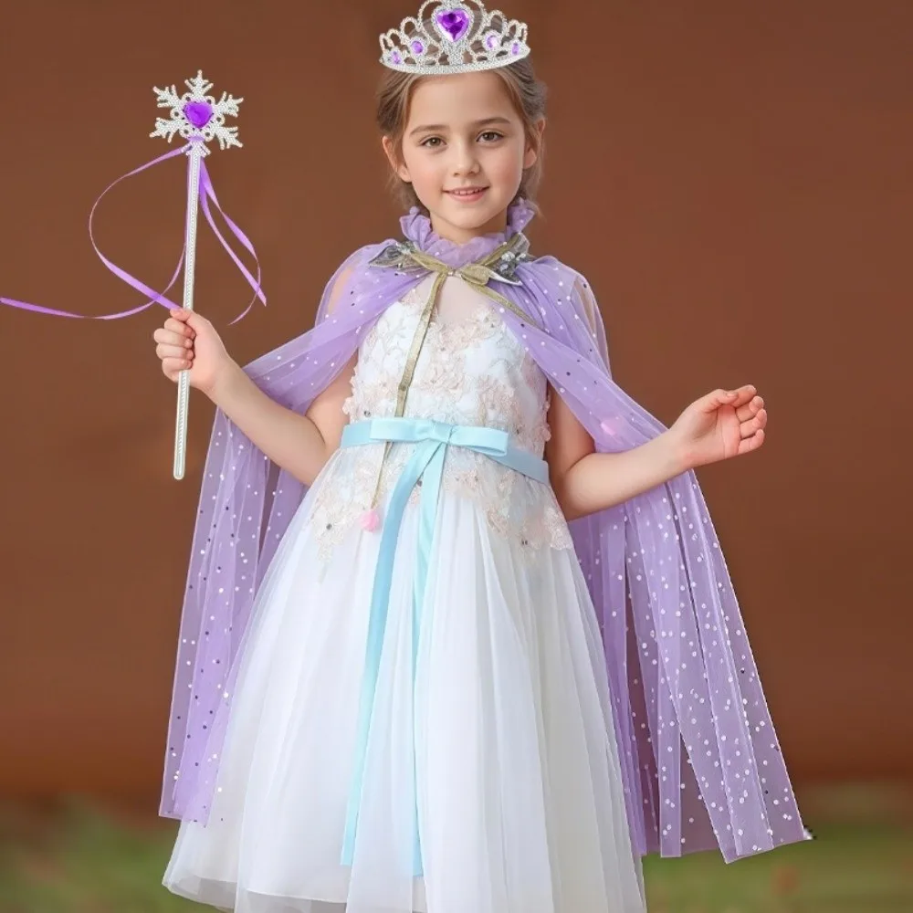 ロールプレイング子供用プリンセスショールステージ小道具メッシュパフォーマンスドレスアップ服プリンセスエルサケープハロウィン