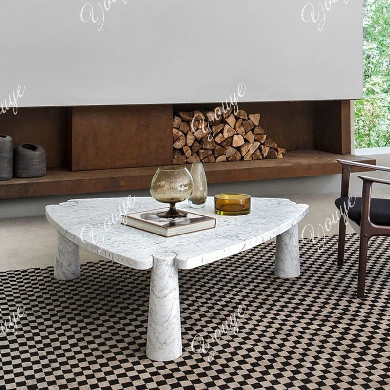 

Modern simple natural marble white coffee table high-end coffee table living room sofa coffee table