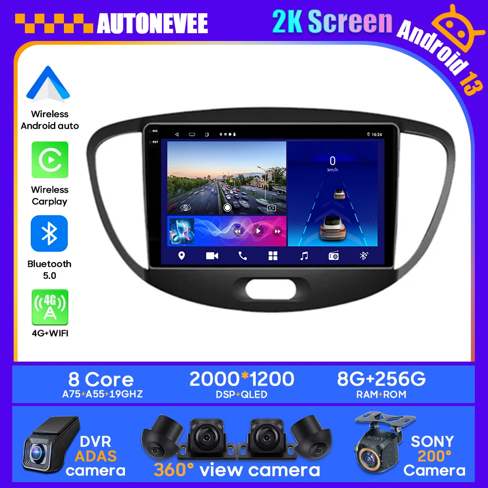 

Автомобильный стереопривод Android, мультимедиа для Hyundai i10 2007 2008 2009 2010-2013, радио-видеоплеер, GPS, беспроводной Carplay, Android Auto