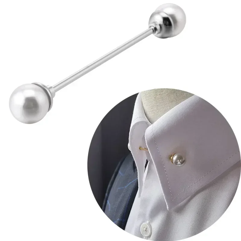 New Pearl Collars Pin Men's Business Meeting Wedding Groom  Master of Ceremony Shirt Accessories Spiral Collar Pins