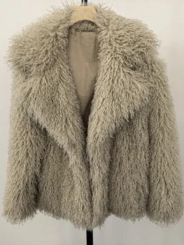 Aynaray 2025 Winter Women Faux Fur Jacket Solid Khaki Long Sleeve Thick Warm Outwear Fluffy Coat For Women 2
