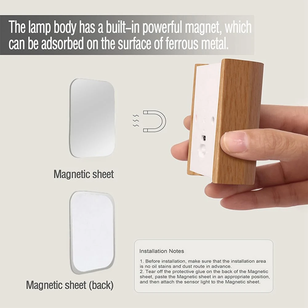 YANA50I Infrared 0.4W Intelligent Induction Wall Lamp Led Night Light With Wooden Sensor Magnetic Bulb Cupboard 2700K-3000K