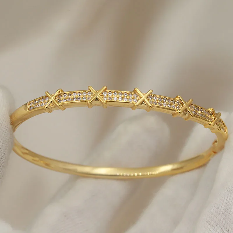 New Sight Crystal Cross Bangles&Bracelet for Women Wedding Bridal Zirconia Bracelet Fashion Brand Jewelry