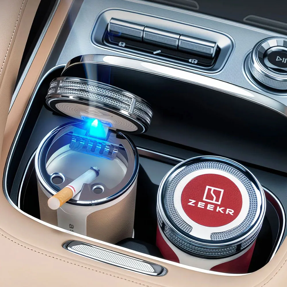 Car Ashtray Fit For Zeekr 8X 2026-2027 Nappa Leather Ceramic Liner LED Light Windproof Smoke Prevention Interior