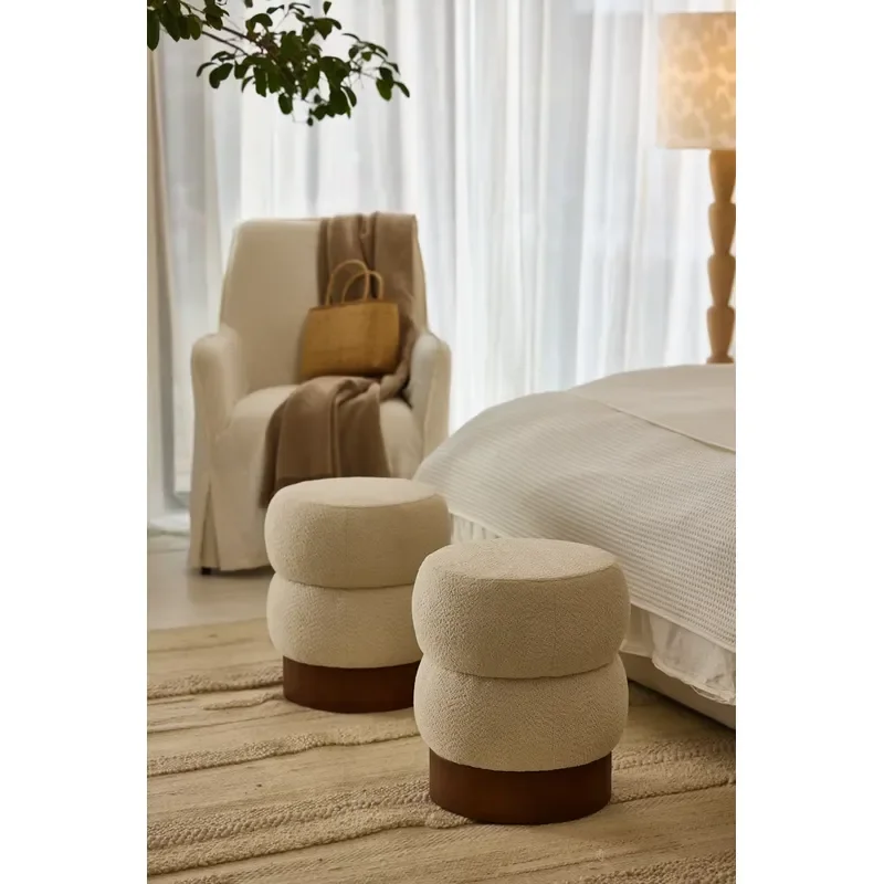 Modern Round Fabric Footstool Soft Upholstered Ottoman for Living Room Bedroom Minimalist Home Decor Furniture High Quality