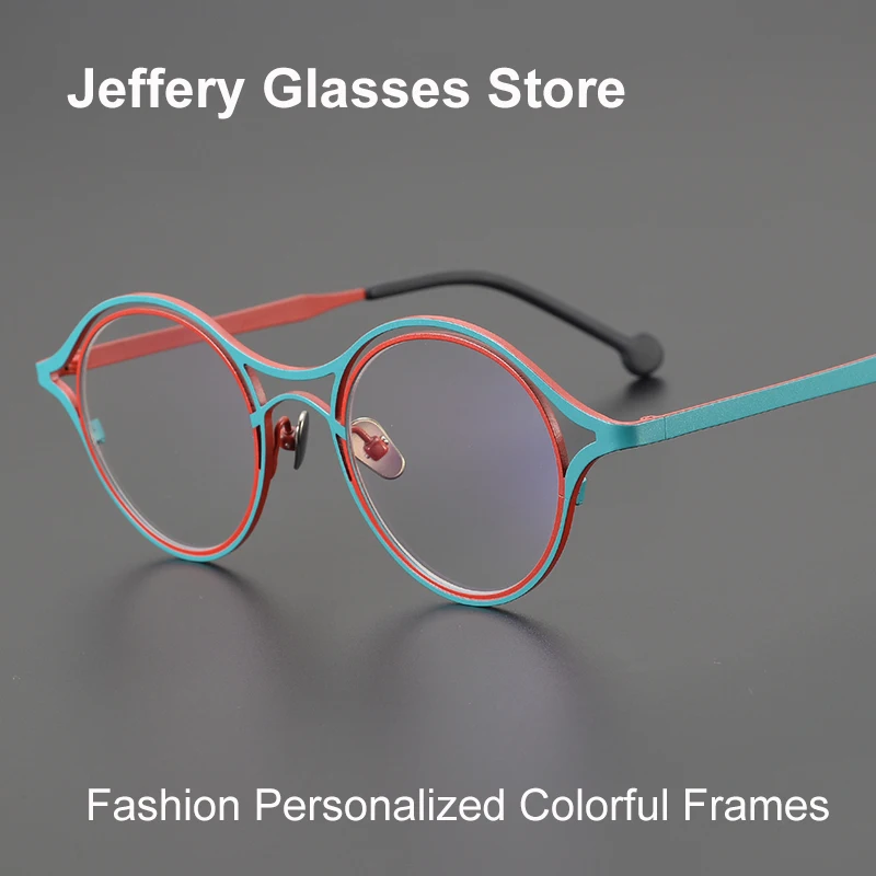 

2023 Fashion Colorful Pure Titanium Glasses Frame Men Personalized Round Ultralight Eyeglasses Women Myopia Eyewear Optical