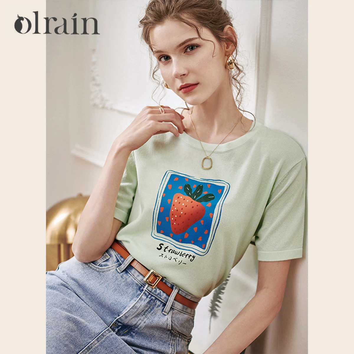 

OLrain Short Sleeve Knit Sweater Ladies Summer Jumpers 2025 Women Knitwear Strawberry Pullover Tops Female Clothing O21XZ50699