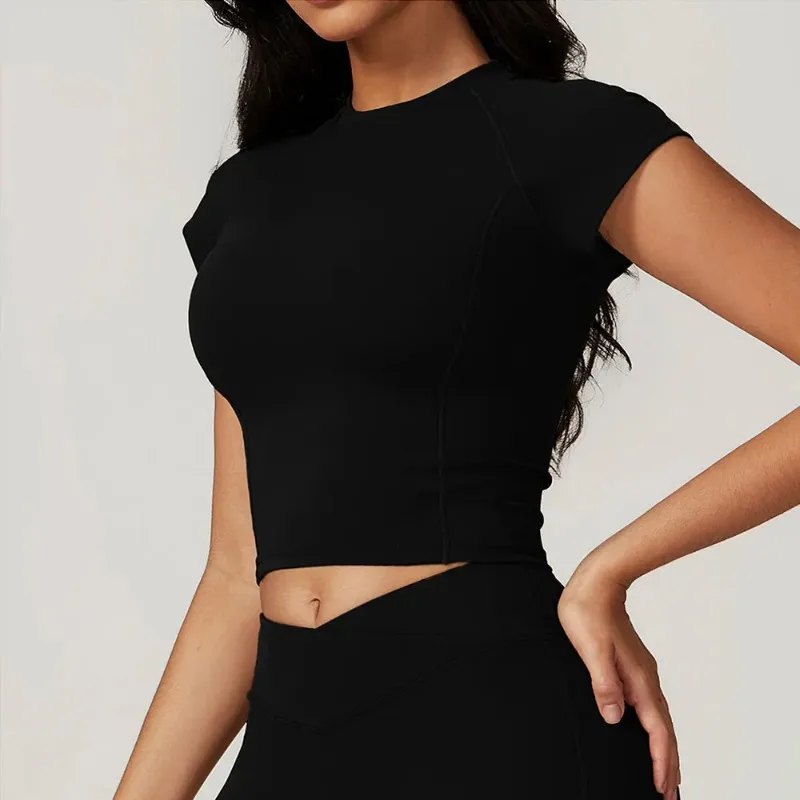 Sports T-shirt Women Fitness Top Short Sleeves Yoga Dance Clothes High Elastic Running Shirts Gym Push Up Workout Top Tee