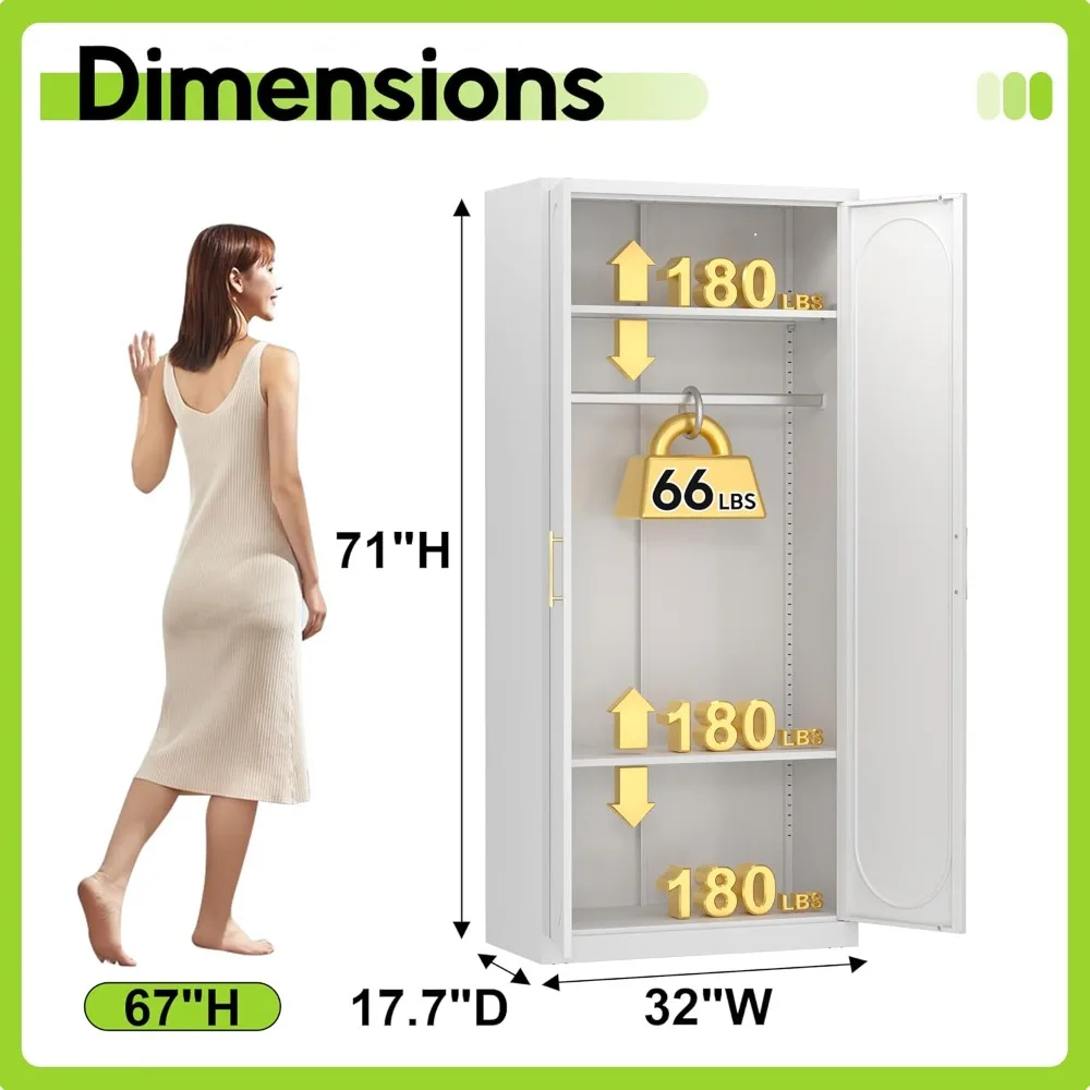 خزانة ملابس بأبواب، خزانة ملابس مع رفين قابلين للتعديل، خزانة خزانة ملابس مع قضيب تعليق لغرفة النوم، Em