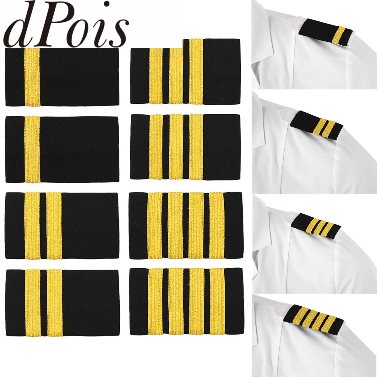 Zwart & Goud Piloten Uniform Epauletten Streep Schouder Board Bar Vliegers Shirt Ambachtelijke Schouder Badge Kledingstuk Epauletten Accessoire