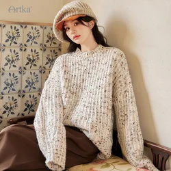 ARTKA 2023 Autumn New Women Sweater Elegant Soft Lazy Style Knitted Sweaters O-Neck Loose Long Sleeve Thick Sweater YB92433Q