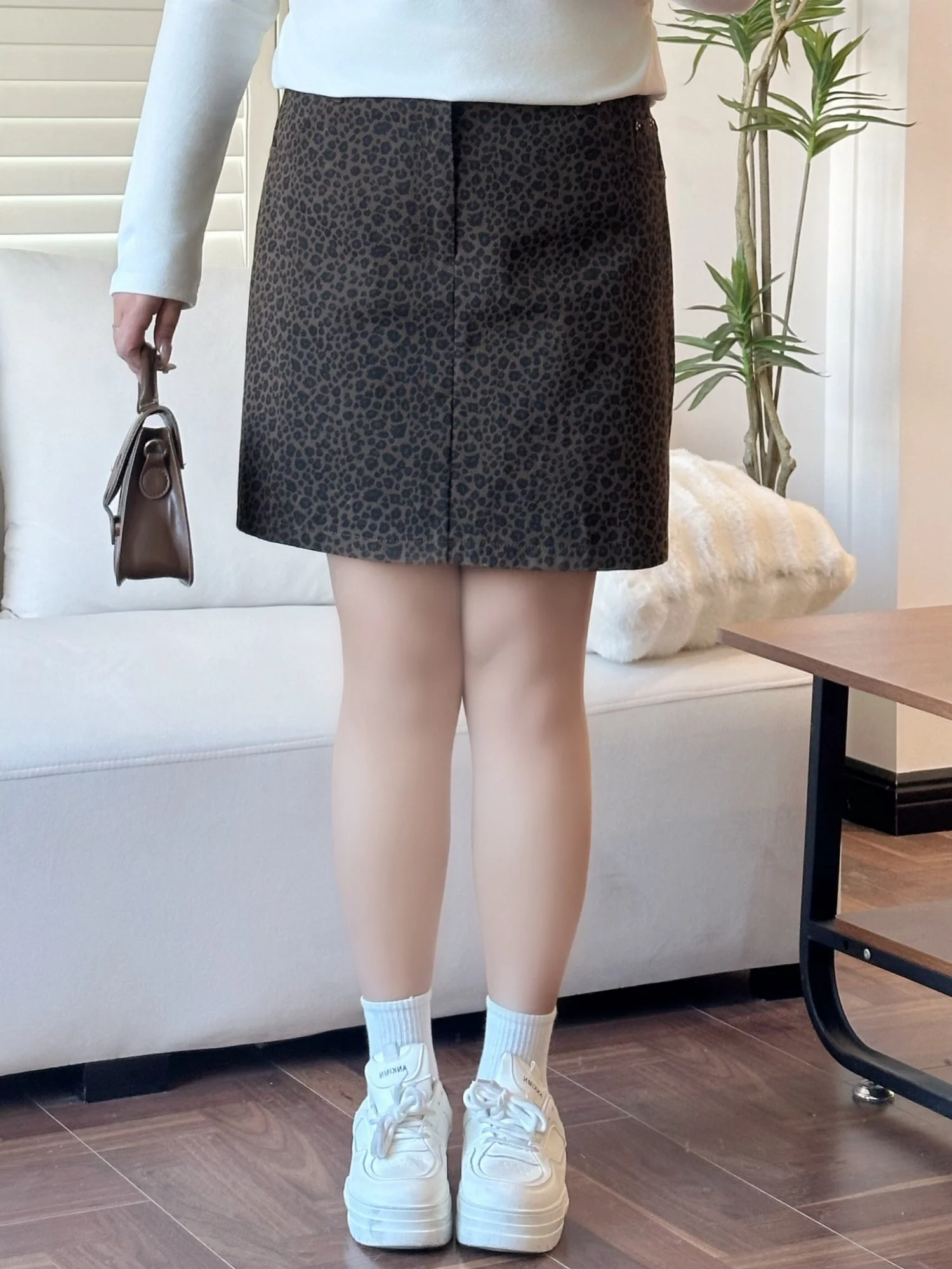 

High Waist plus Size Half Body Skirt with Leopard Print A-Line Versatile Casual Spring Fashionable Big Size Women's Skirt