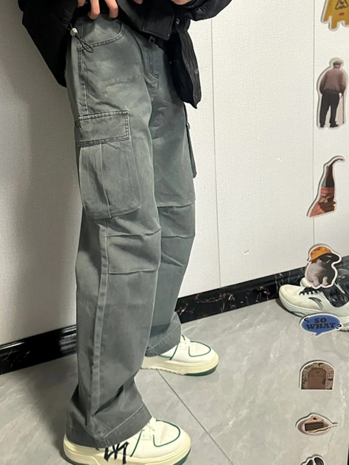 

Ретро-джинсы в американском стиле для мужчин, весенне-осенние, прямые, с эффектом потертости, с множеством карманов, новинка 2024 года, модный бренд