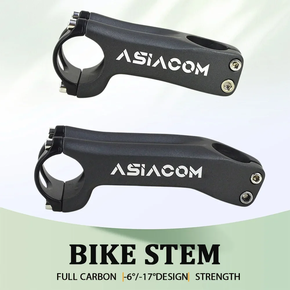 ASIACOM Full Carbon Stem -6°/17° Laser‑Etched Logo, Fit Handlebar 31.8mm, Steerer Tube 28.6mm For Road & Mountain Bike