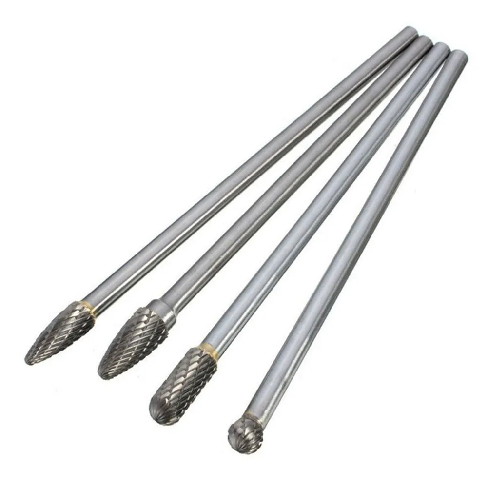 

4pcs Rotary Burr 1/4 Inch 6mm Shank 150mm Long Carbide Cutter CNC Engraving Bit Double Cut Power Tool Accessories