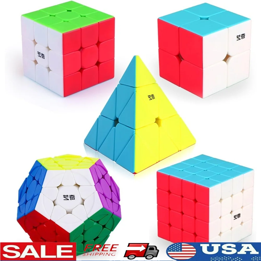 

Speed Cube Set 2x2 3x3 4x4 Megaminx Pyramid Cube Stickerless Eco-friendly ABS Magic Cubes Collection Kids Adults Gift
