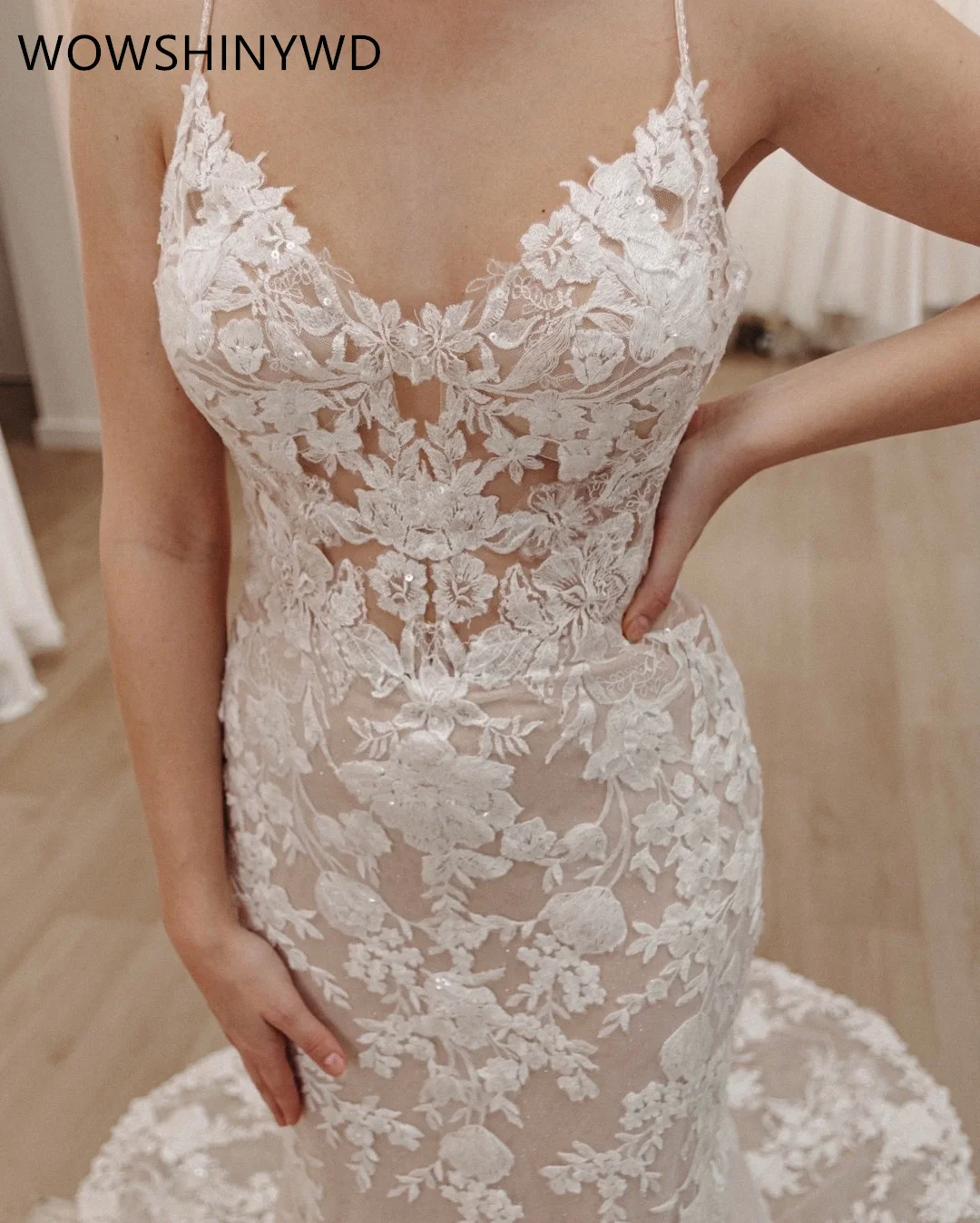 2024 Plus Size Land Garten Illusion Spitze Meerjungfrau rücken frei Strand Sommer Braut Hochzeit Dreses Kleider Robe de Mariée Zj108