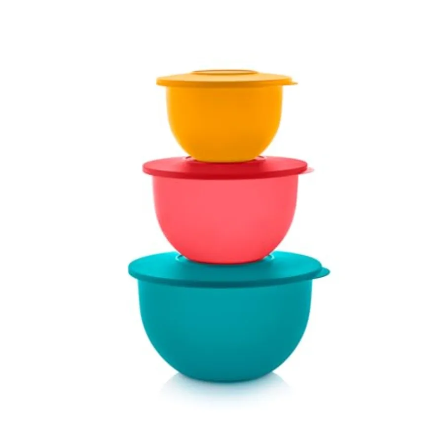 

Tupperware Impressions Classic 3 Bowl Food Storage Set in Multi Colors Dishwasher Safe and BPA Free 3 Containers 3 Lids