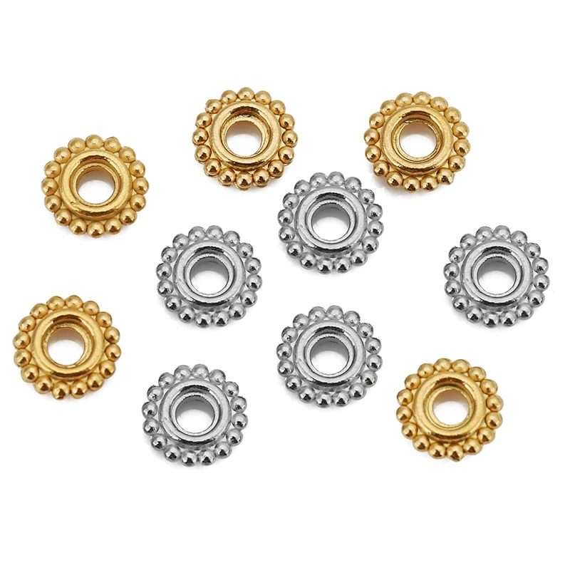 20pcs/lot 6mm Stainless Steel Gold Color Round Spacer Beads Small Flower Charms for DIY Bracelet Necklace Spacer Jewelry Making