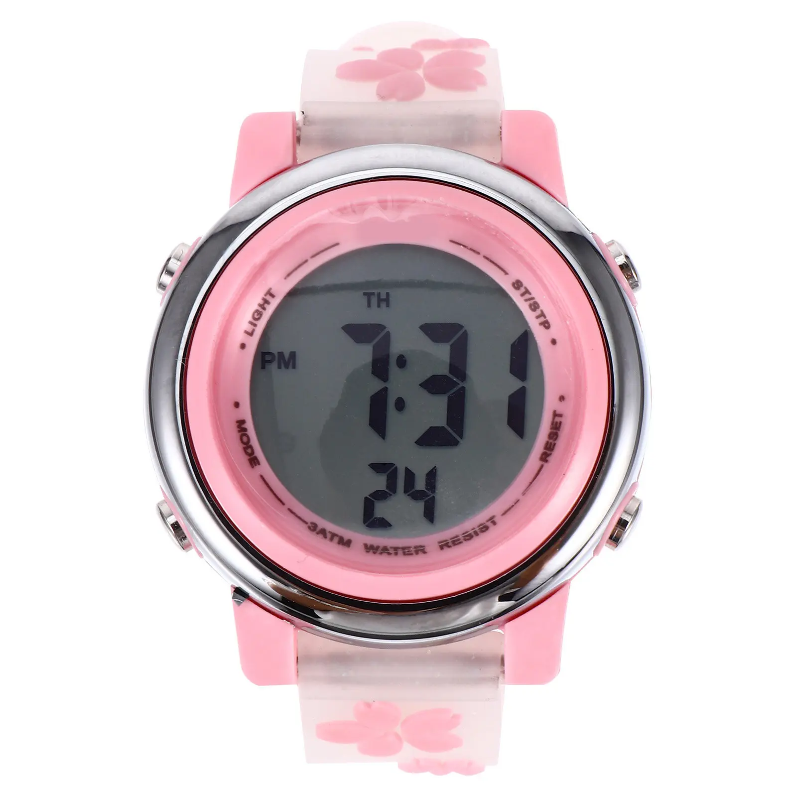 1Pcs Adorable Kids Waterproof Electronic Watch Creative Flower Design Stainless Steel Band ABS Case Glass Lens Retro Fashionable