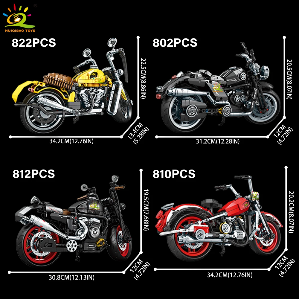 HUIQIBAO MOC Motorbike With display rack Model Building Block Technical Moto Bricks Toy for Boy Children Collection Home Ornamen