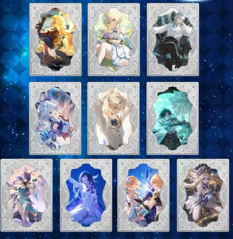 Limited Edition Genshin Impact Collectible Metal Cards Wave1 70 Types Gold Silver Plating Anime