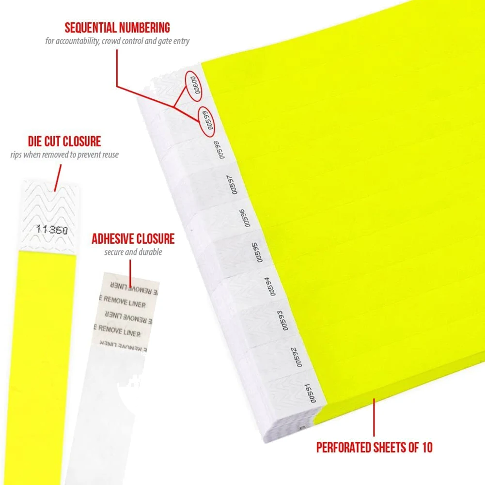 500 Pcs Paper Wristbands Neon Event Wristbands Colored Wristbands Waterproof Paper Club Arm Bands (Yellow)