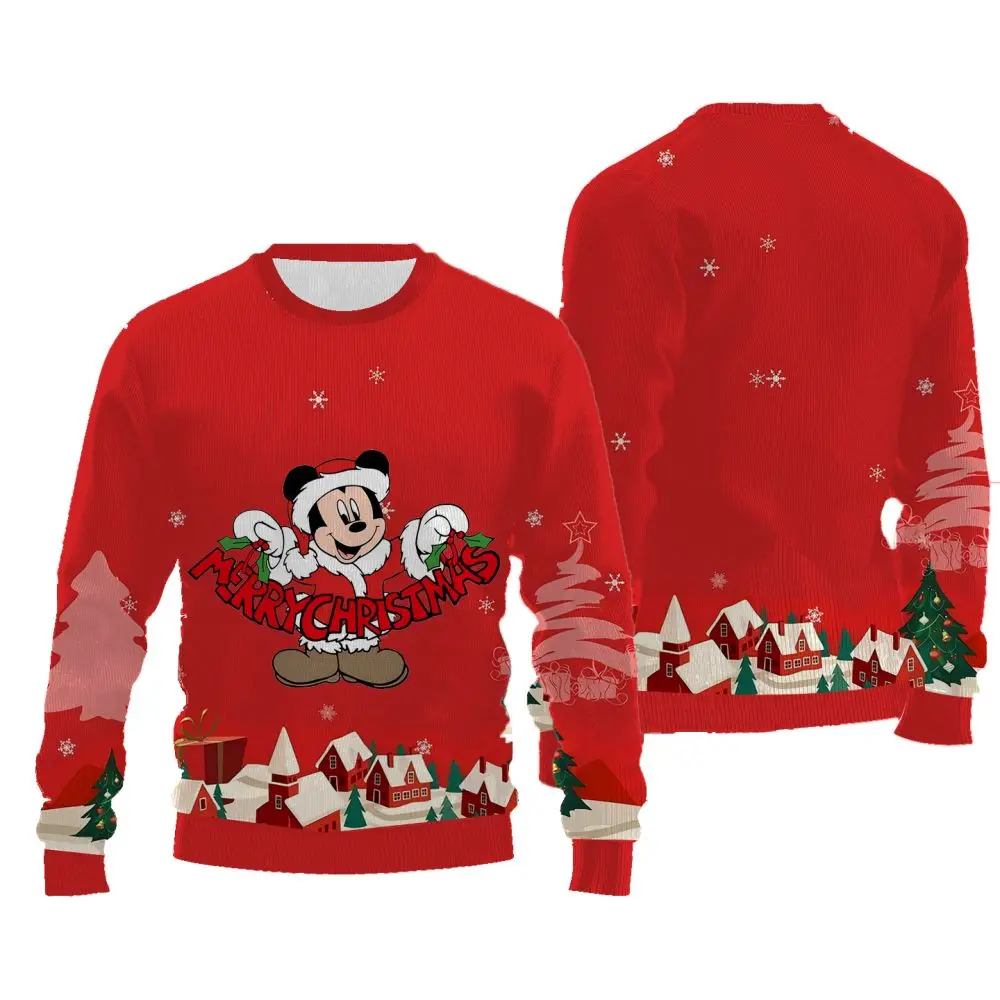 

Cartoon 3D Printed Pattern Pullover for Women Harajuku Fashion Round Neck Casual Long Sleeved Thick Style Sweater for Christmas
