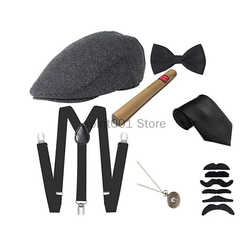 Nieuwe Party Volwassen Jongens Accessoire 1920S Mens Great Gatsby Accessoires Set Roaring 20S 30S Retro Gangster Kostuum