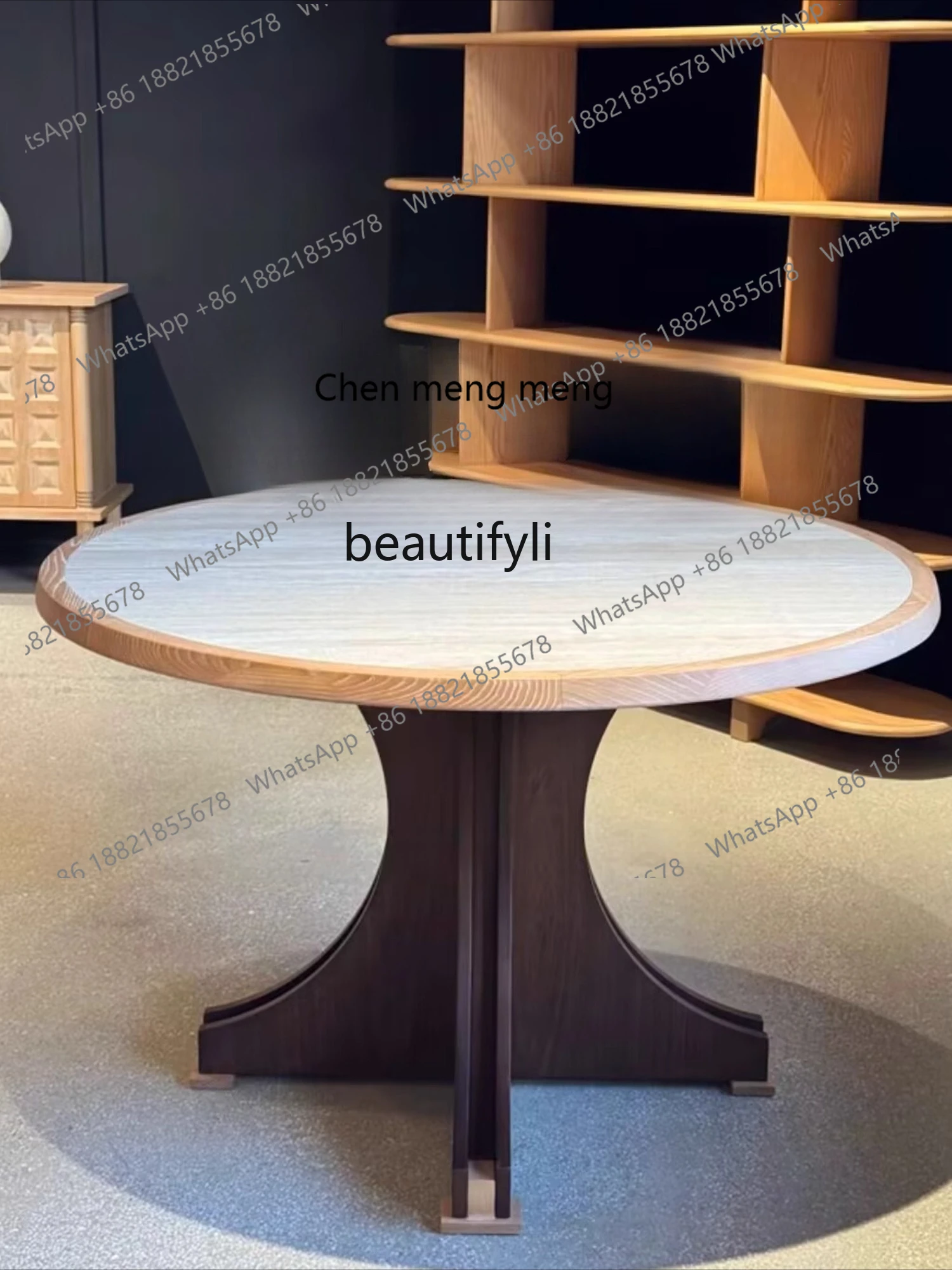 X  Solid wood rock slab hole stone round dining table household small apartment art high-end round dining table