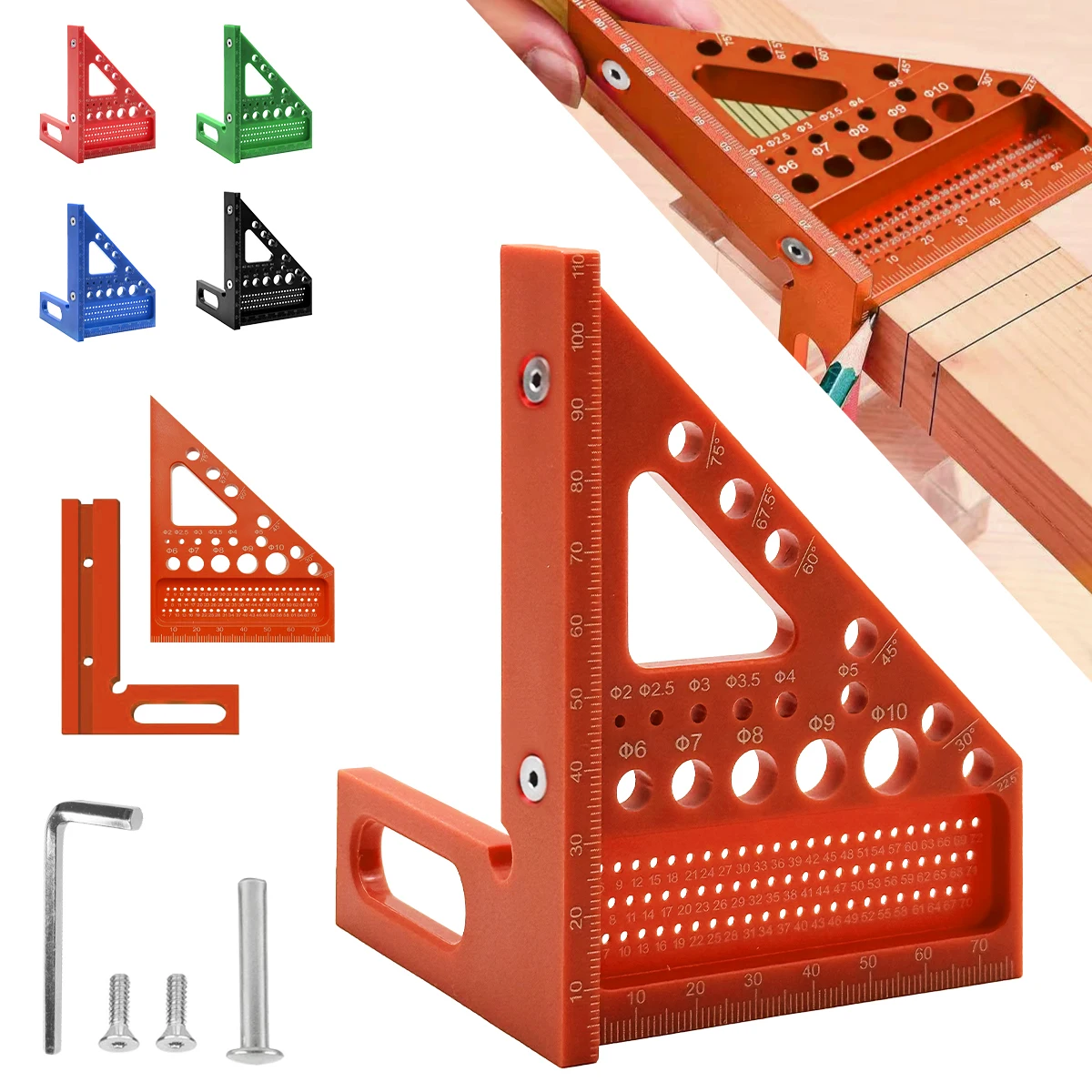 ABS Multifunctional Woodworking Angle Adjustment Ruler, Measuring, Positioning, Drilling, Marking, Essential Tool for Beginners