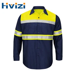 (Size S-4XL)100% Cotton Safety Shirt Workwear with Reflective Tape Long Sleeve Working Shirt Summer Construction Shirt