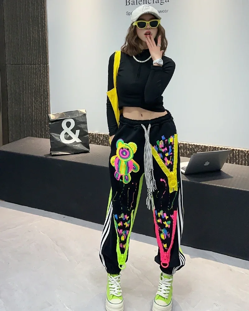 Street Graffiti Printing Casual Pants for Women 2024 Spring Summer New Loose High Waist Slimming Ankle-Tied Track Sweatpants