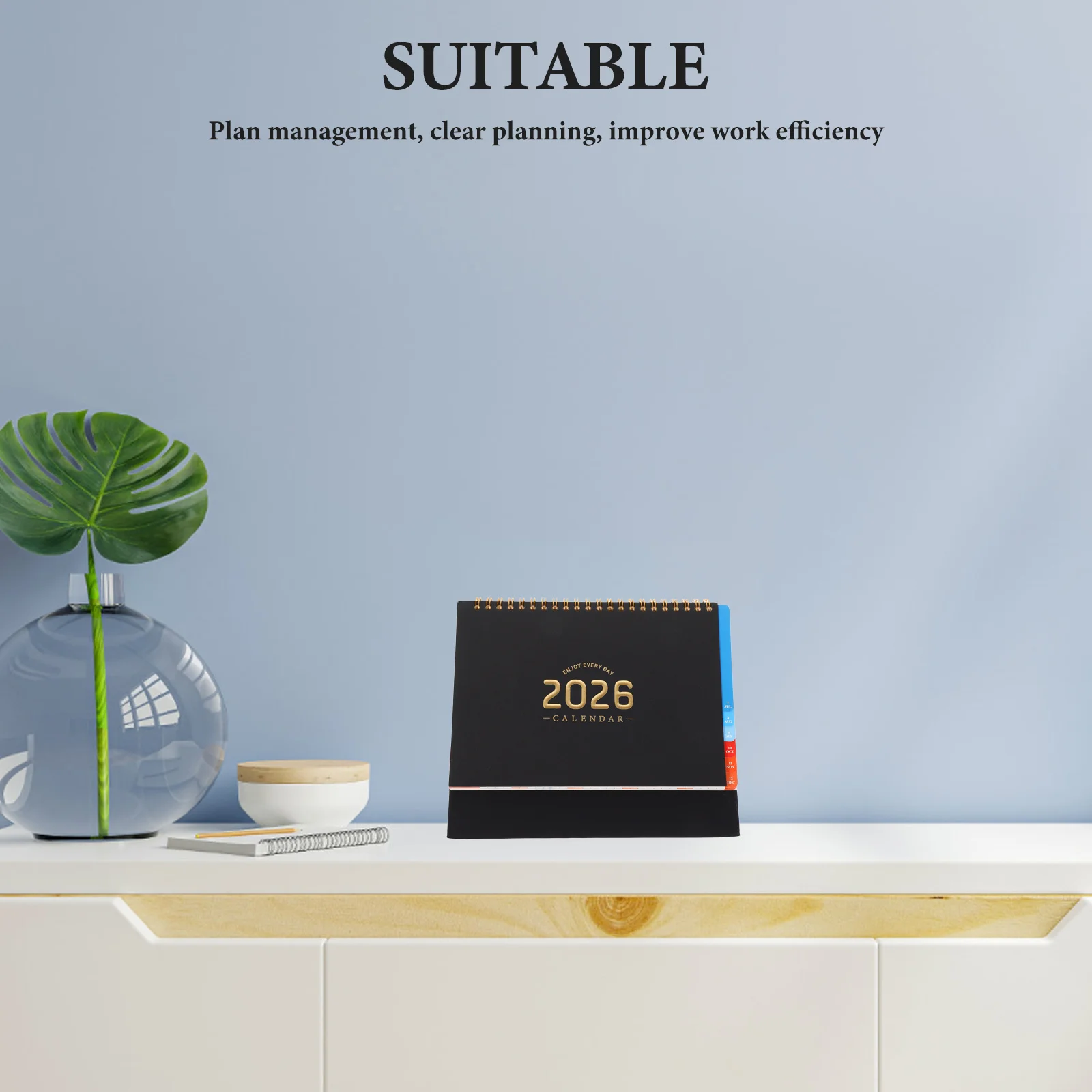 ปฏิทินตั้งโต๊ะปี 2026 แบบพลิกได้ ดีไซน์มินิมอล แบบเข้าเล่มด้วยลวดคู่ พร้อมแท็บสีสันสดใส ตกแต่งโต๊ะทำงานเพื่อการทำงานที่มีประสิทธิภาพในแต่ละวัน
