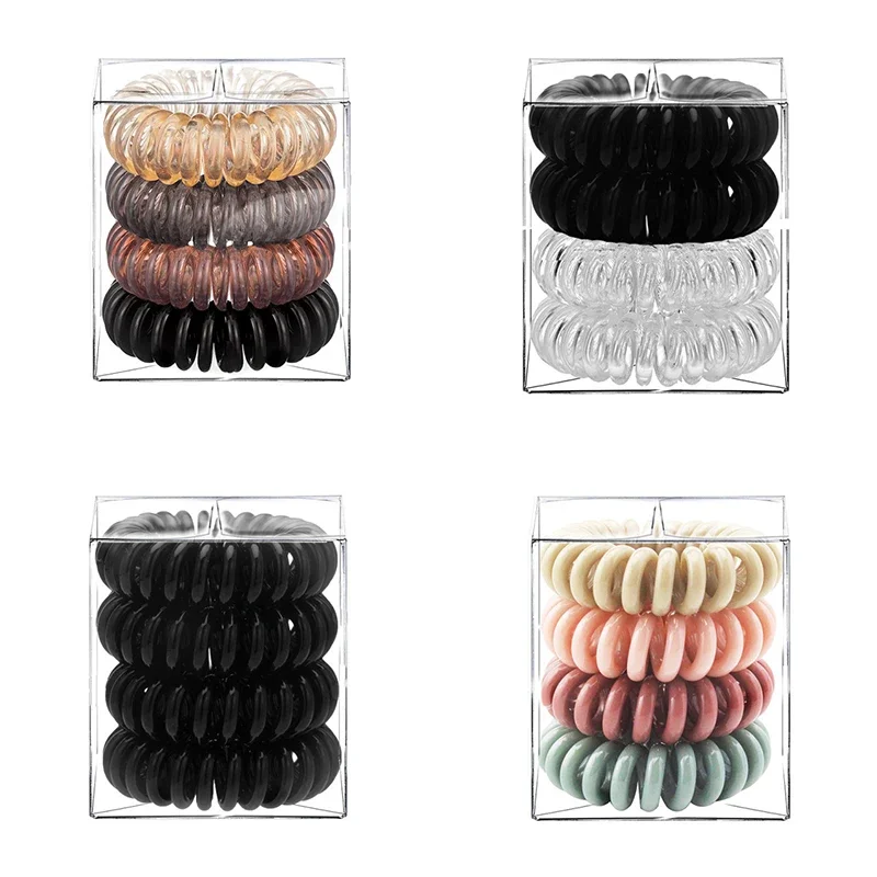 4 Pcs/Box Telephone Wire Elastic Hair Rubber Bands Transparent Spiral Hair Ties Rings Gum for Women Girls Hair Accessories