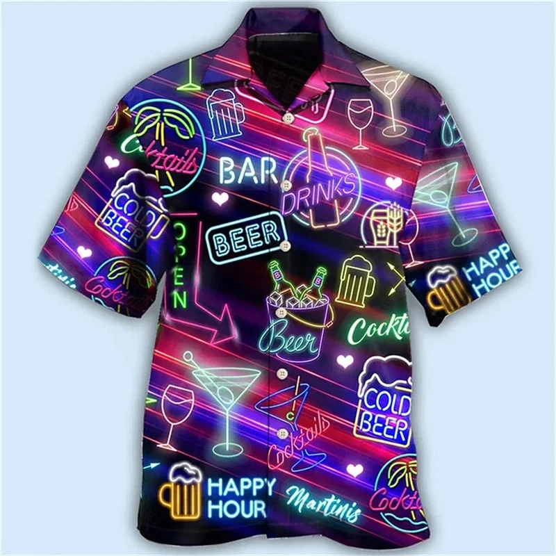 

3D Print Vintage Beer Hawaiian Shirt Men Cocktail Bear Pattern Aloha Shirts Loose Women Blouse Beach Street Short Sleeve Tops