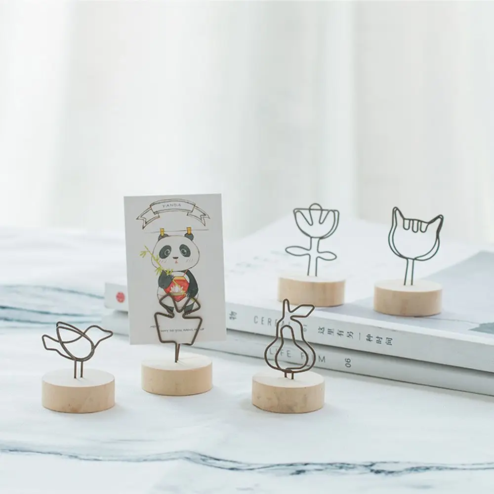 1PC Memo Card Home Decoration Message Left Supporter Photo Frame Picture Clip Round Wooden Holder