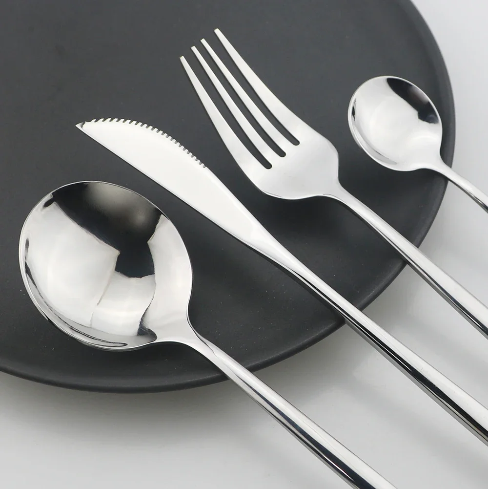 Aço inoxidável prata louça Set, bife faca, garfo, café colher, colher talheres, utensílios de cozinha, talheres Set, 24 pcs, 30pcs