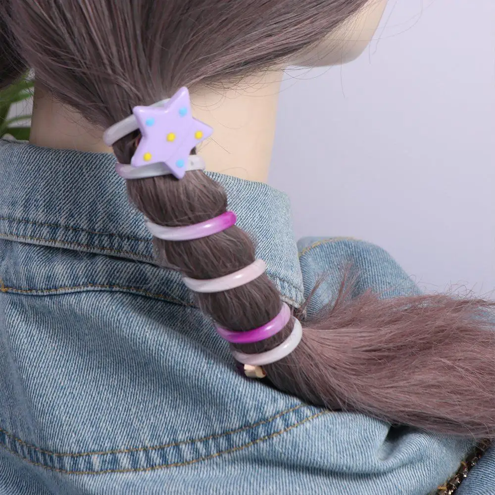 Sweet Star Telephone Line Hair Rope Candy Color Plastic Rainbow Hair Ring Elastic Korean Style Spiral Coil Hair Rope Wedding