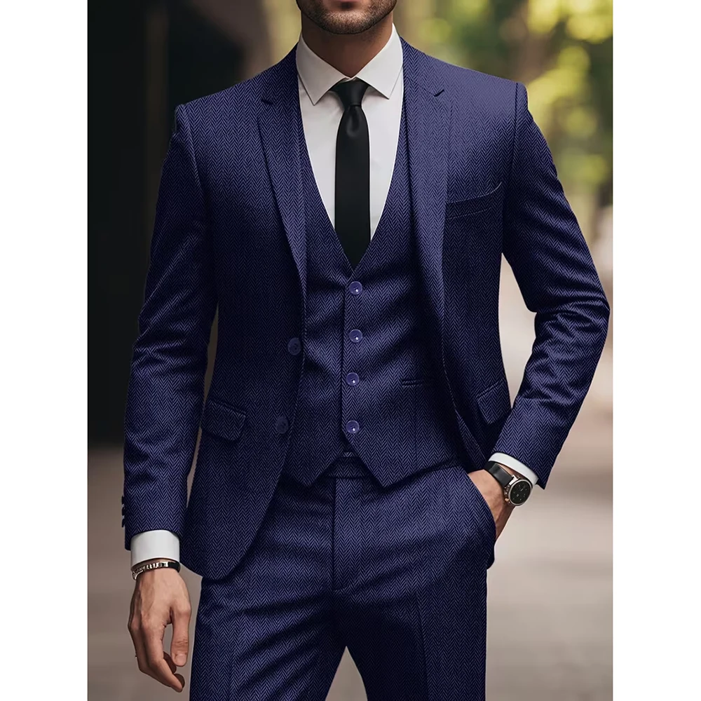 

Элегантные мужские костюмы, комплекты из 3-х предметов, куртка, жилет и брюки, высококачественный однобортный мужской деловой костюм с лацканами, Homme Blazer