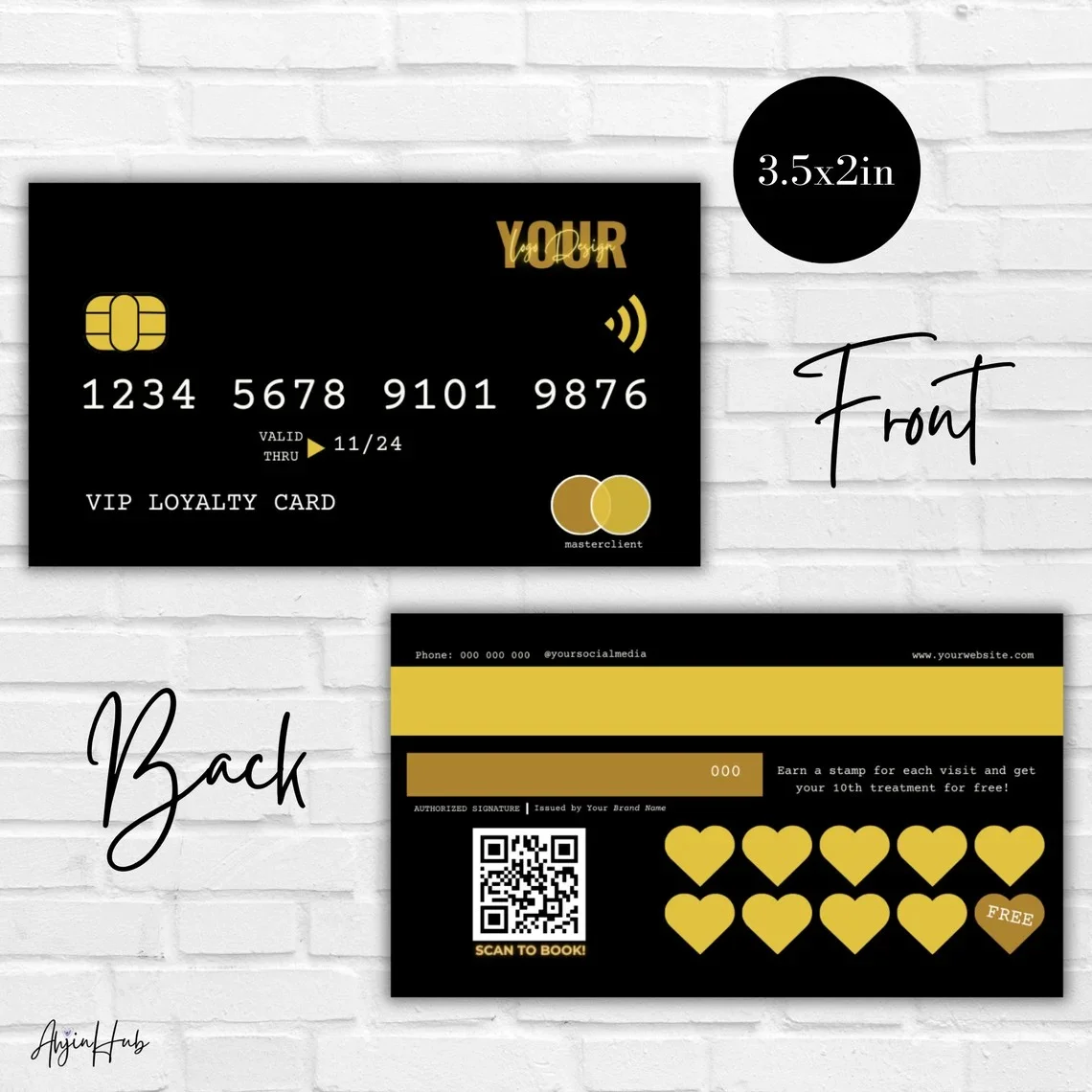 Pink Loyalty Card Nail Tech Credit Business Card Custom Gold DIY Discount Card with IG QR Code for Nail Hairstylist Lash busines