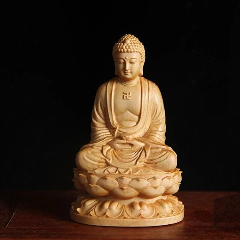 MOYU Taihang Cliff Cypress Wood Carved 【Bring Wealth And Good Luck 】 Buddha Home Decoration Office Accessories Car Ornaments