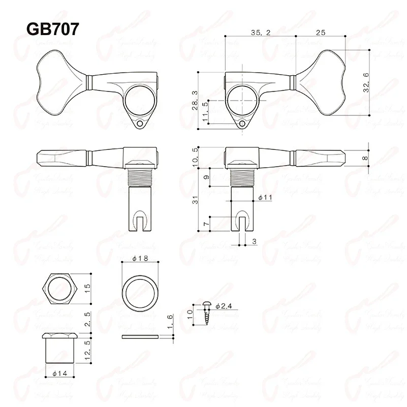 Original Electric Bass Machine Head Tuner, Genuine GOTOH GB707, 1 Set, 4 Strings, 5 Strings, 6 Strings (without box)