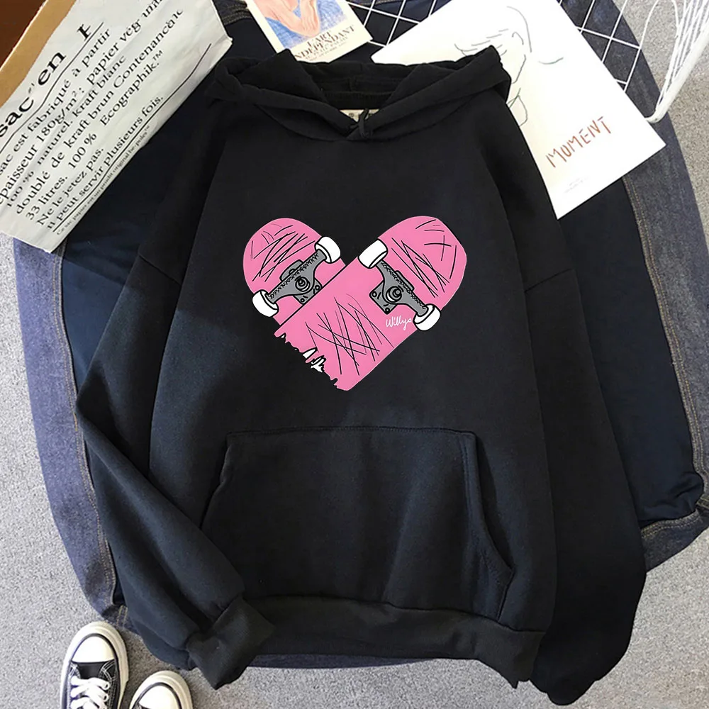 Cute and Pink Heart for Skateboard Hoodies High Street Streetwear Men/women Long Sleeve Casual Fleece Clothing Unisex Pullover