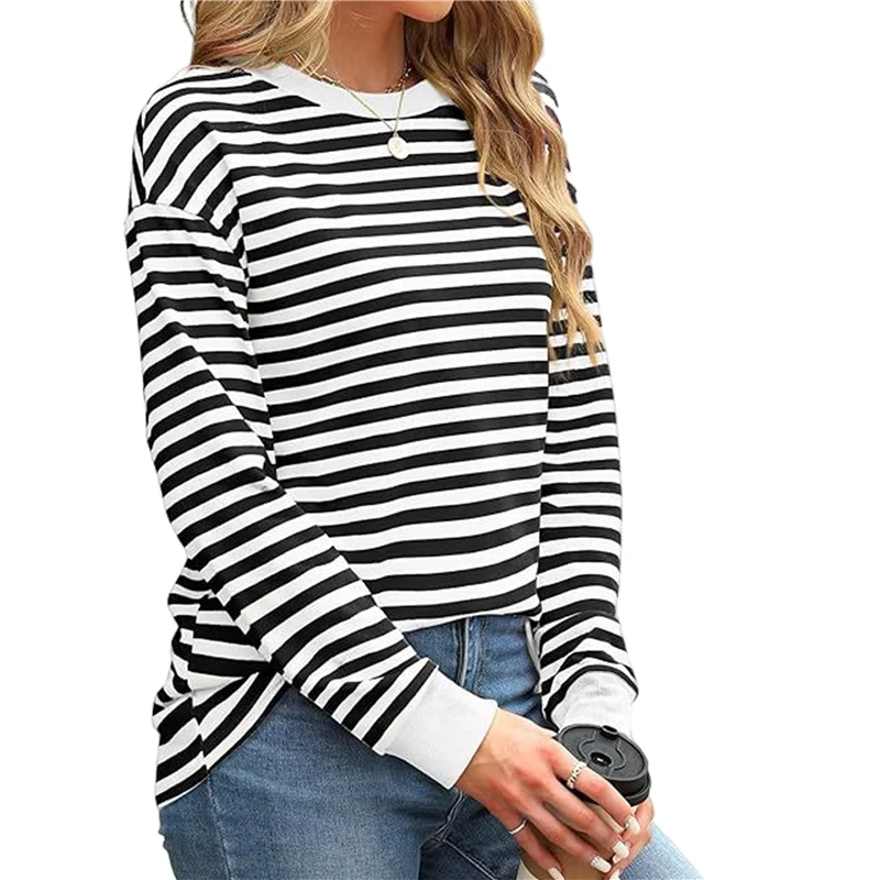 FX-Womens Tunic Tops Long Sleeve Striped Shirts Crewneck Tops