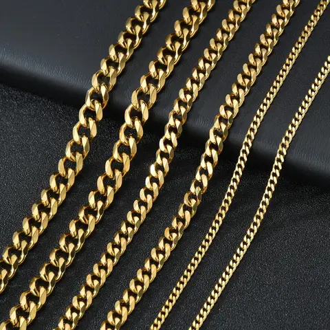 3.5-7MM Stainless Steel Cuban Chain Necklaces For Men Women Gold Color Curb Link Chain Punk Fashion Jewelry Accessories 45-70CM