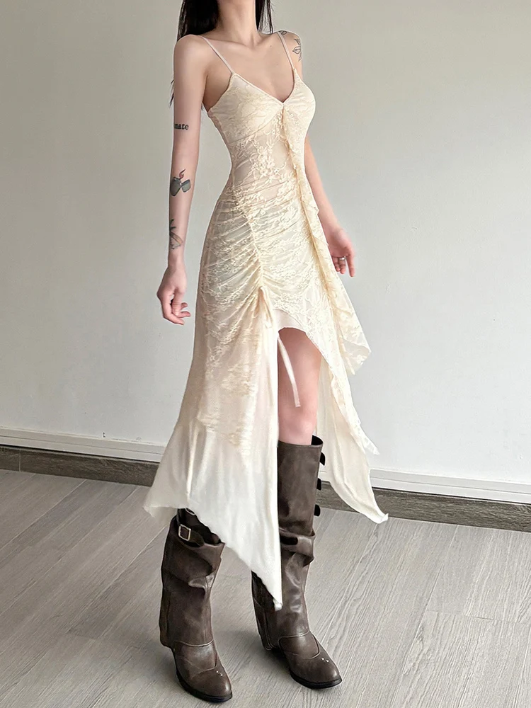 Sukienka WEIRD PUSS Summer Pure Desire Sexy Long Dr Women's Strapl V-Ne Gown Ele Polymers Fiber No-Sve Gown Trendy